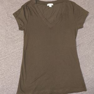 Brown V Neck Short Sleeve Shirt